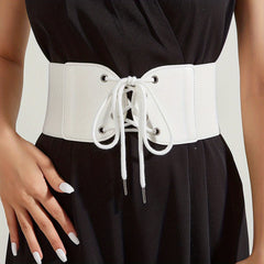 Solid Lace Up Belt Women's Elastic Wide Corset Waistband Dress Belt