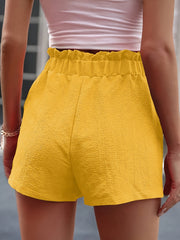 Solid Paper Bag Waist Shorts with Pocket for Summer Women