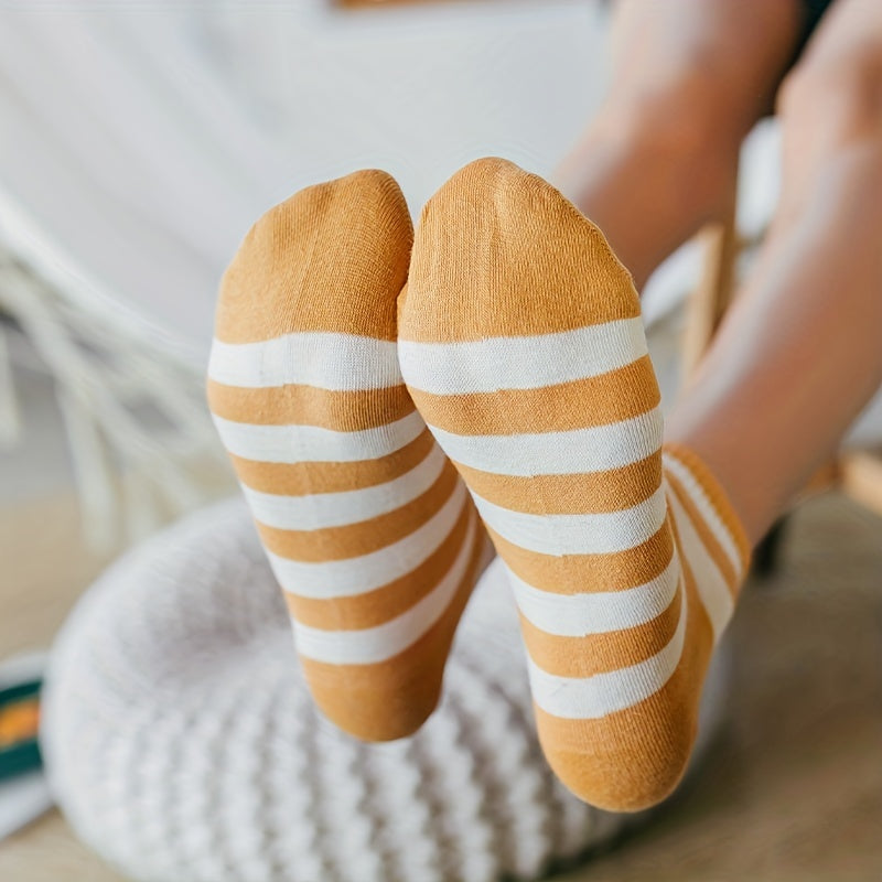 5 Pairs Striped Short Sports Socks Breathable Women's Stockings