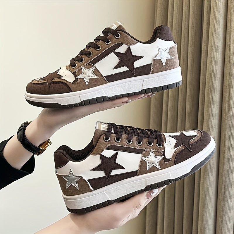 Women's Star Pattern Skate Shoes Casual Lace Up Outdoor Sneakers