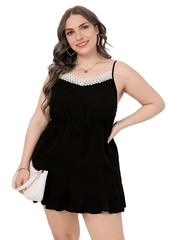 Colorblock Lace Trim Cami Romper
