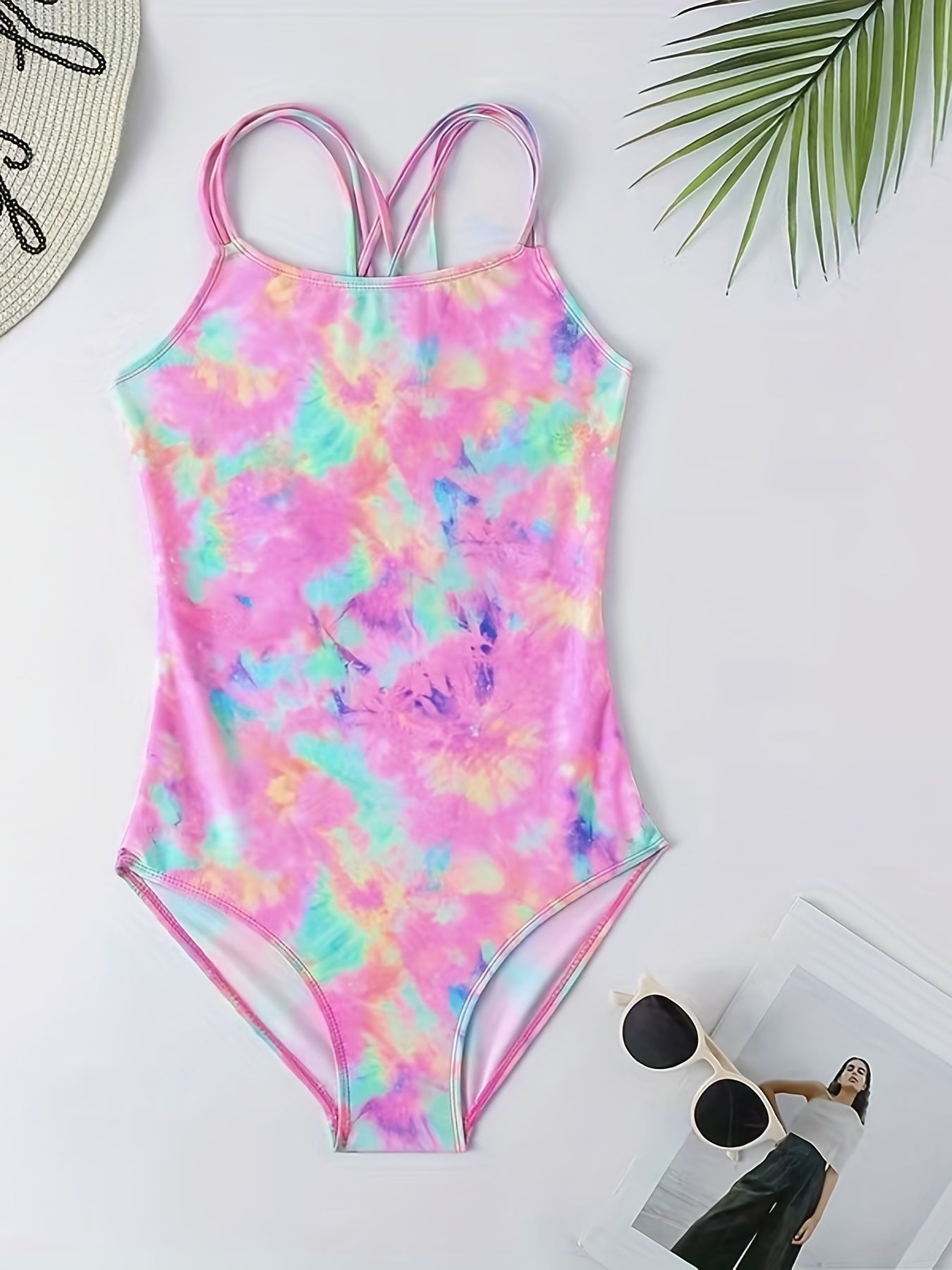 Girls Tie Dye Iridescent One Piece Bikini Swimsuit