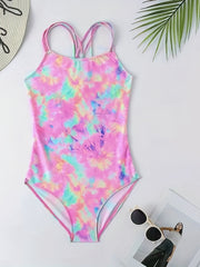 Girls Tie Dye Iridescent One Piece Bikini Swimsuit