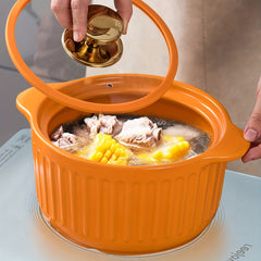 4L Ceramic Casserole Pot with Glass Lid and Heat Resistant Handle