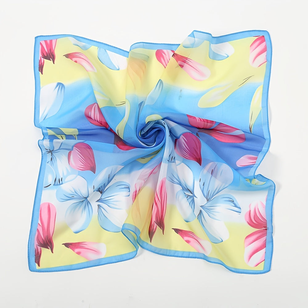 Floral Chiffon Printed Scarf Silk Tassel Bandana Head Wrap