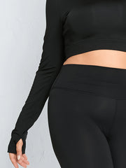 Solid Long Sleeve Round Neck Sports Top