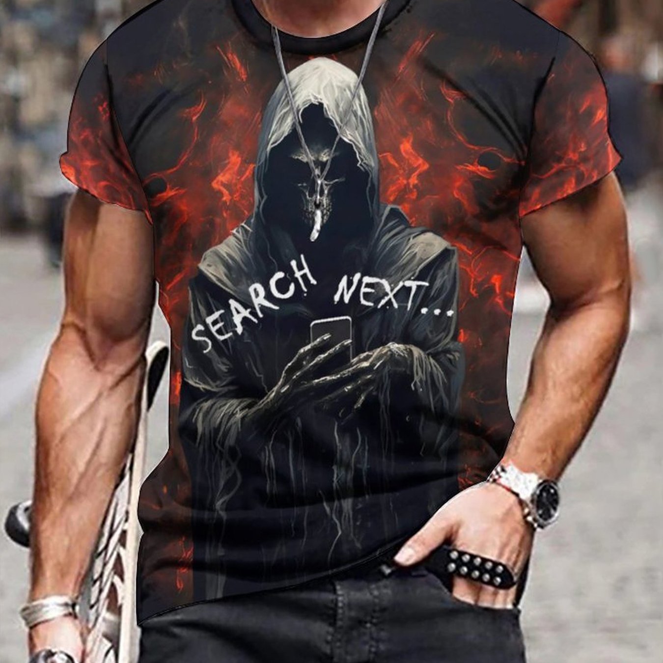 Men's 3D Death & Next Graphic Tee, Casual Stretch Breathable T-shirt