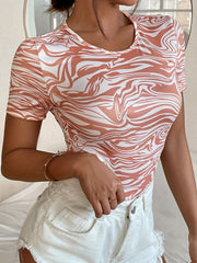 Boho Print Crew Neck Bodysuit for Women