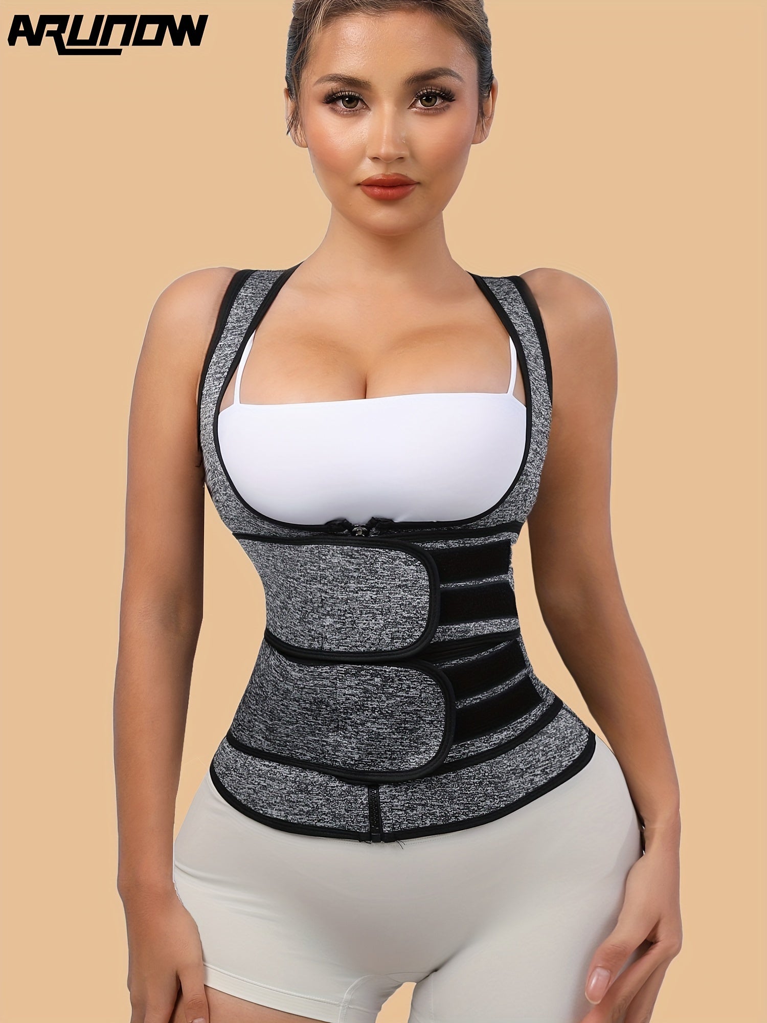 Tummy Control Sweat Sauna Corset Tank Top Waist Training Zipper Sports Top