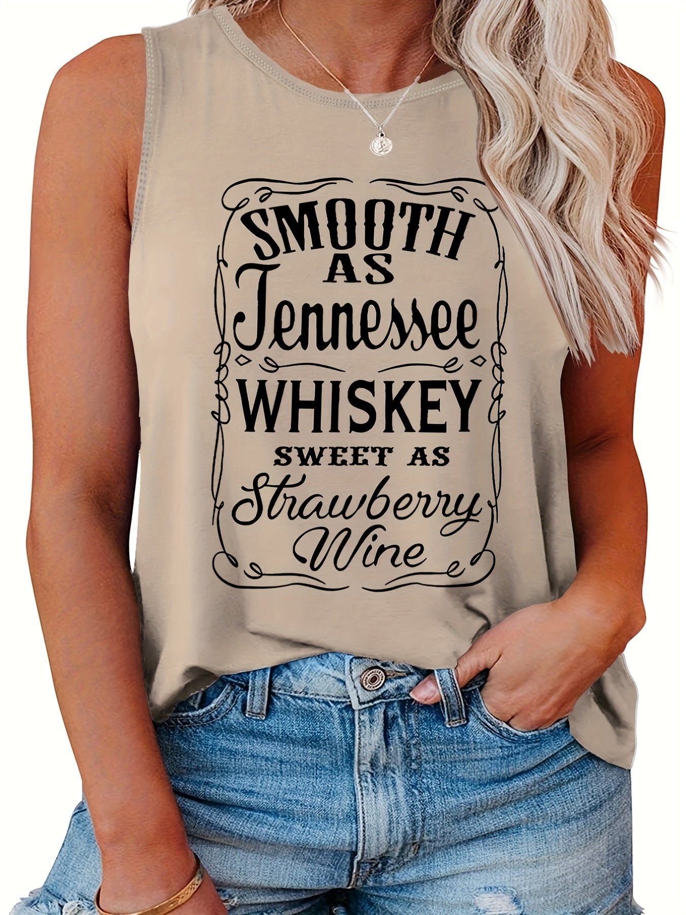 Casual Tank Top Women's Plus Letter Print Round Neck Slight Stretch
