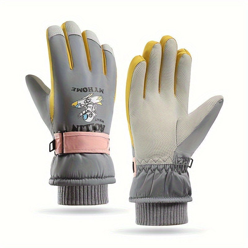 Kids' Winter Skiing Gloves Waterproof Snow Playing Cartoon Outdoor Gloves