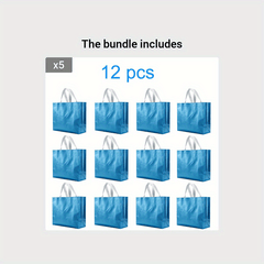 12 Pcs Blue Glossy Reusable Gift Bags Non Woven Shopping Tote