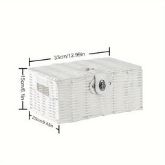Desktop Woven Box W/Lid Skincare Storage Box Durable Basket
