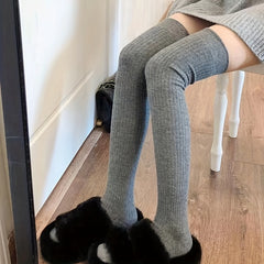 3 Pairs Ribbed Thigh High Socks Women's Stockings
