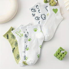 7 Pairs Cartoon Print Socks Women's Crew Stockings Hosiery