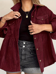 Corduroy Lapel Pocket Jacket Button Down Loose Outerwear