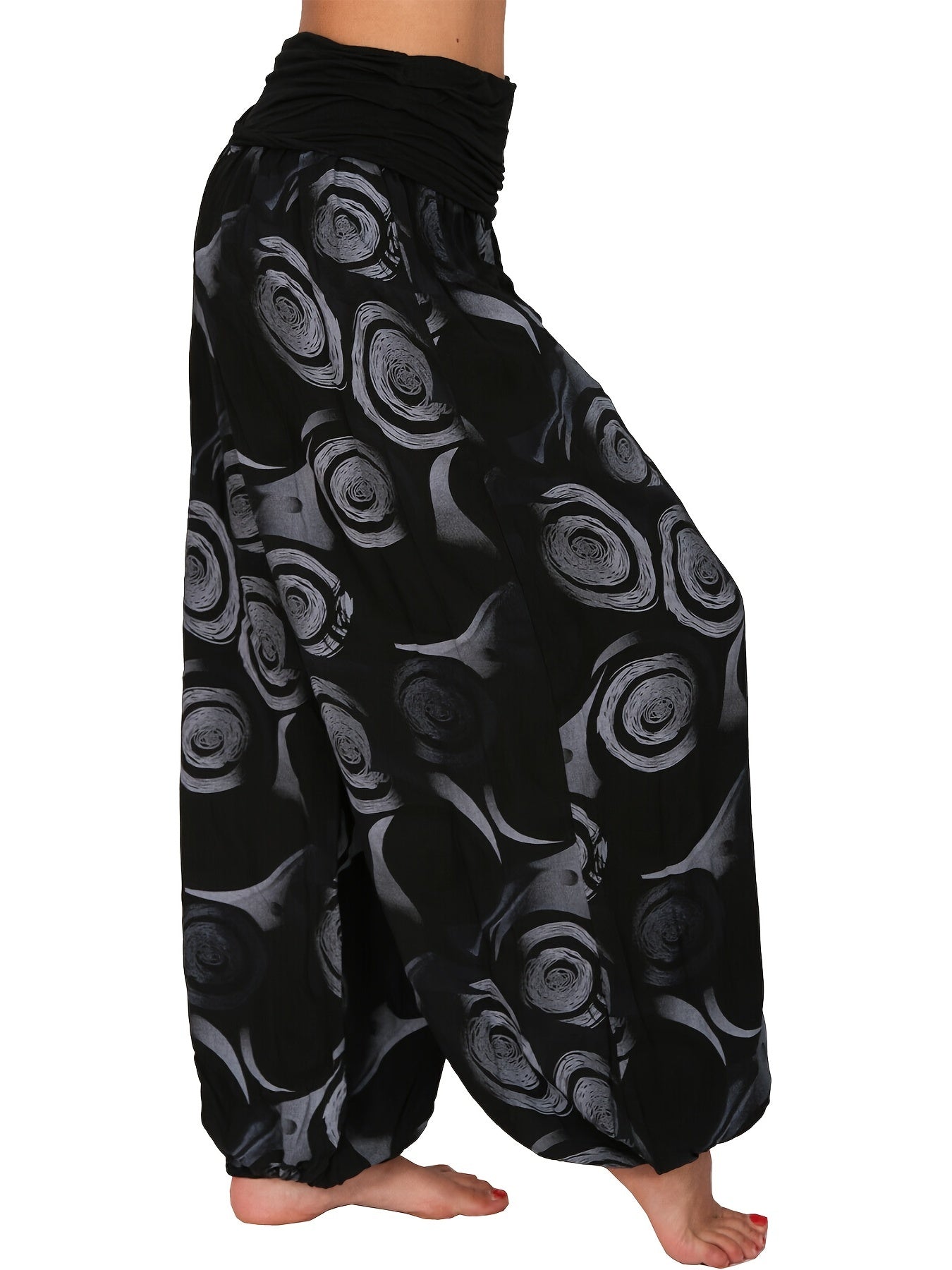 Boho Geometric Print Ruched Harem Pants Casual Bohemian Pants