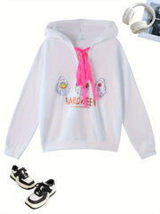 Women's Plus Ghost & Letter Print Lace Long Sleeve Hoodie