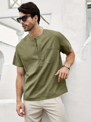 Men's Short Sleeve Shirt with Chest Pocket for Summer