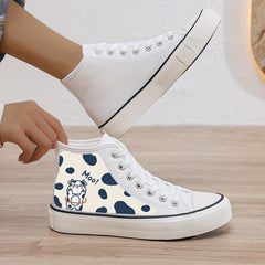 Cow Print Plush Lined Thermal Chunky Canvas Sneakers Flat High