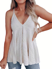 Textured Spaghetti Strap Top V Neck Sleeveless Cami