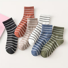 6 Pairs Striped Sports Socks Women's Mid Tube Stockings