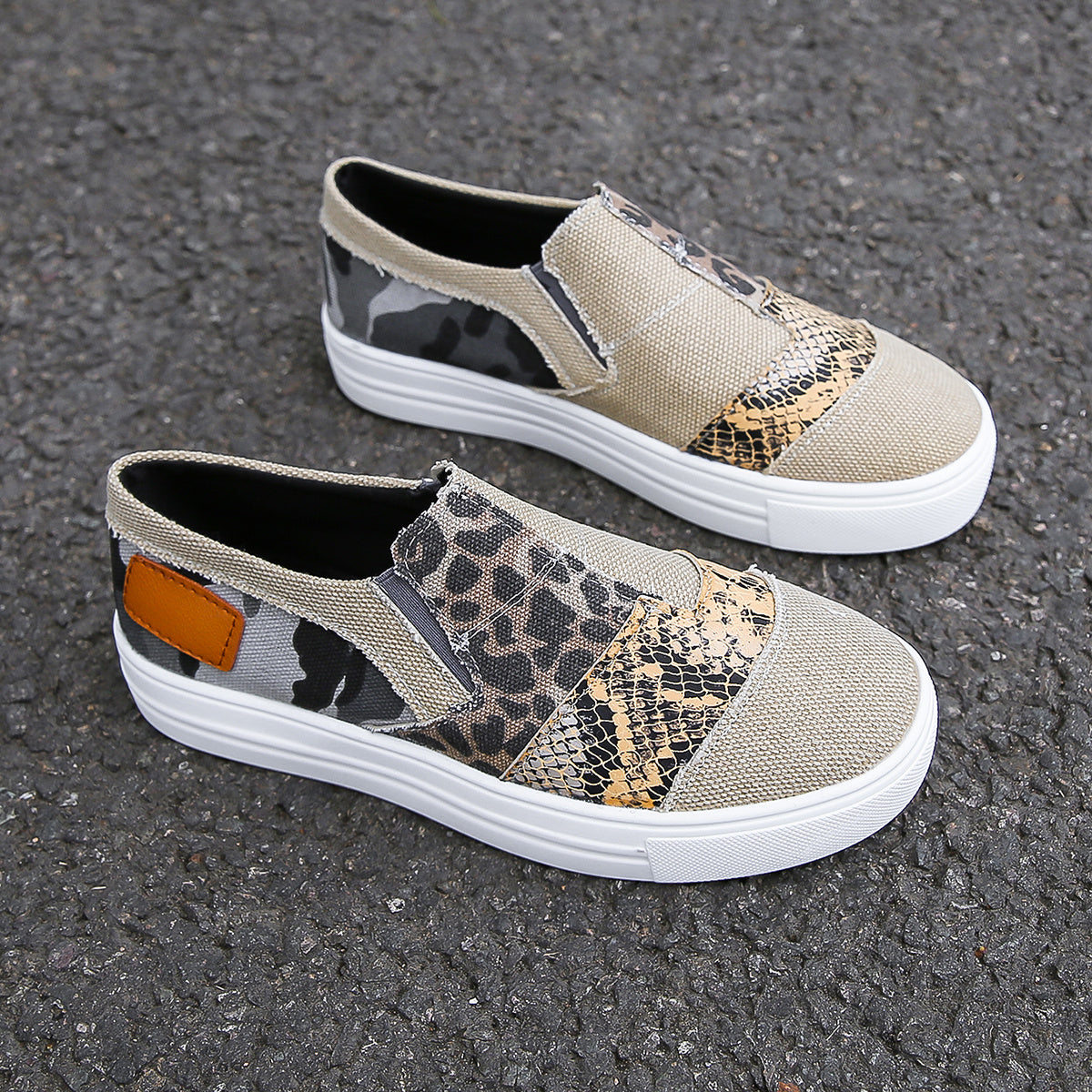 Women's Colorblock Canvas Slip-On Loafers Casual Walking Shoes