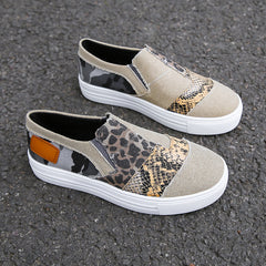 Women's Colorblock Canvas Slip-On Loafers Casual Walking Shoes