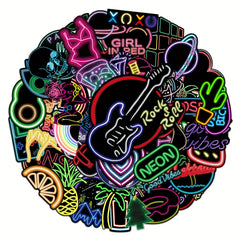 50pcs Neon Pattern Waterproof Stickers for Water Bottles Laptop Luggage