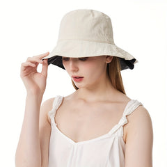 Pleated Wide Brim Bucket Hat UV Protection Sun Hat