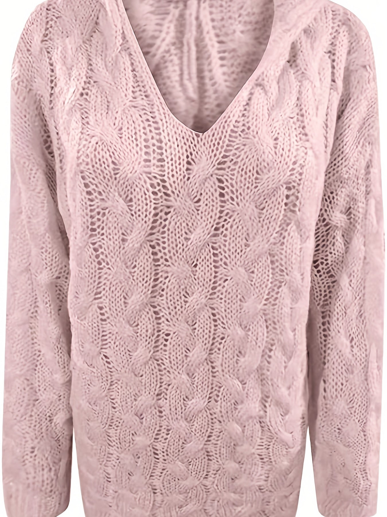 Oversize Knit Pullover Hooded Sweater V-Neck Casual Fall Winter Women