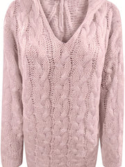 Oversize Knit Pullover Hooded Sweater V-Neck Casual Fall Winter Women