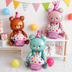 1pc 4D Sitting Cake Bear Cartoon Balloon Decoration