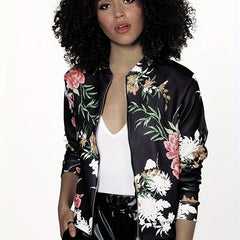Floral Print Zip Up Jacket Women's Outerwear