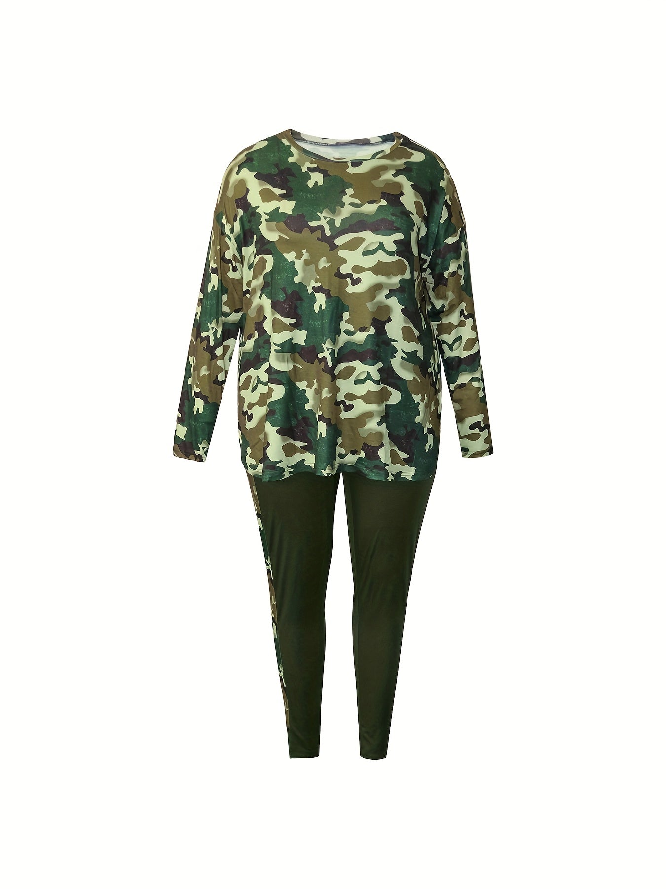 Women's Plus Camo Long Sleeve Tunic Top & Leggings Set