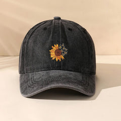 Sunflower Butterfly Washed Baseball Cap Casual Style Unisex Hat Women Girls
