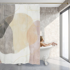 4pcs Abstract Block Shower Curtain Set with Rugs and Non Slip Bath Mat