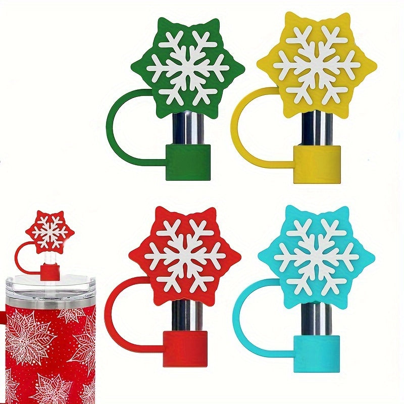 4pcs Snowflake Straw Lids Reusable Silicone Straw Plugs For 10mm Cup