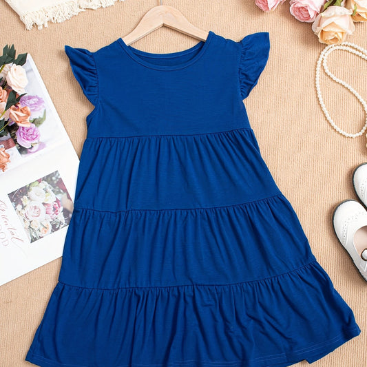 Flounce Sleeve Round Neck Casual Skate Dress