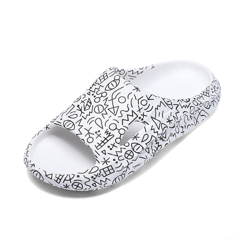 Men Graffiti Cloud Slides Pillow Slippers Lightweight Comfortable Open Toe Shoes