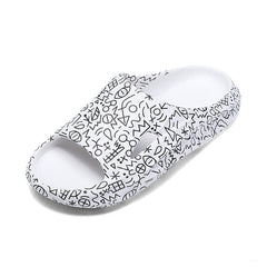Men Graffiti Cloud Slides Pillow Slippers Lightweight Comfortable Open Toe Shoes