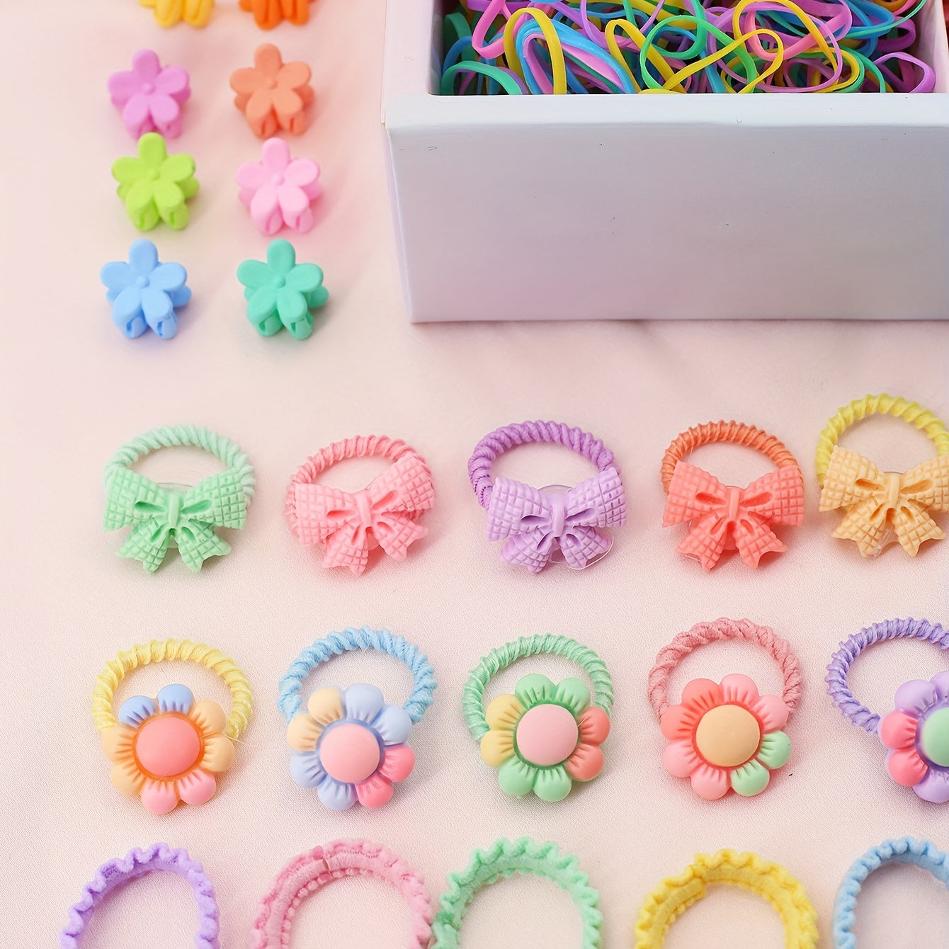 Colorful Hair Accessories for Girls - 1190pcs Soft Cotton Ties & Clips