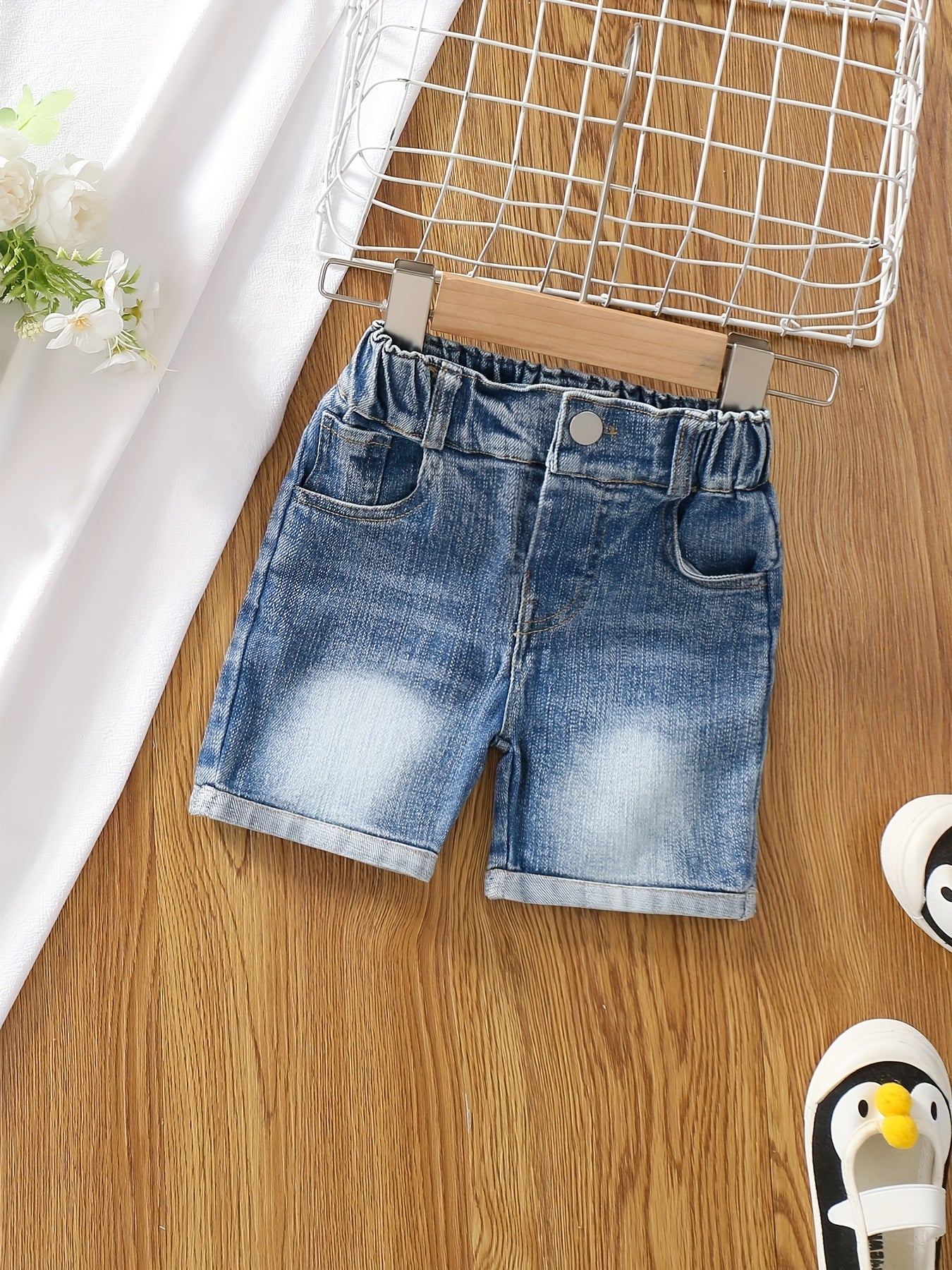 Girls Washed Denim Shorts Comfortable Casual Pants for Summer Outdoor Kids