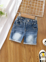 Girls Washed Denim Shorts Comfortable Casual Pants for Summer Outdoor Kids