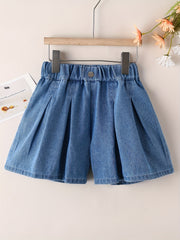 Girls Pleated Denim Shorts Summer Clothes