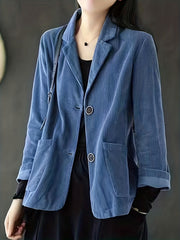Solid Button Front Jacket Casual Long Sleeve Pocket Front Outerwear