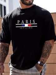 PARIS Fish Print Men's Graphic Crew Neck T-shirt for Summer