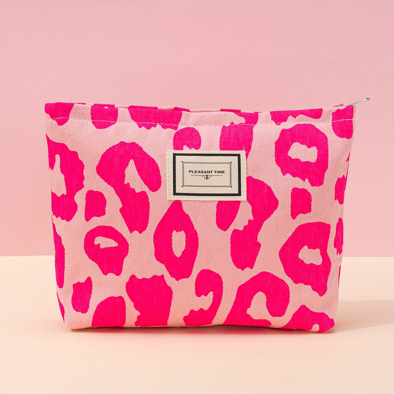 Leopard Pattern Cosmetic Bag Pink Makeup Bag Travel Toiletry Bag