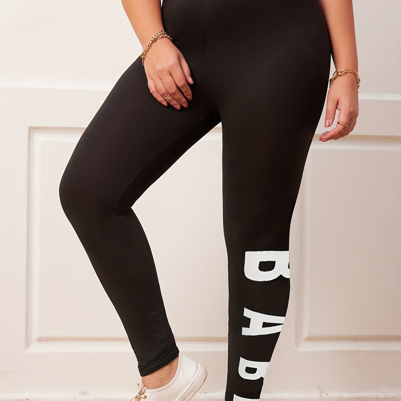 Women's Plus Letter Print High Rise Leggings