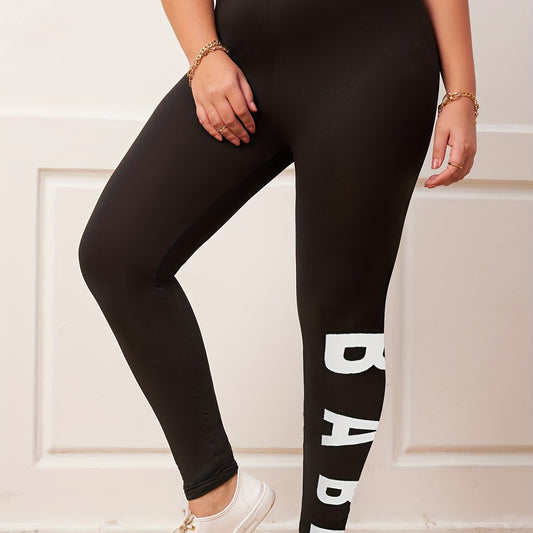 Women's Plus Letter Print High Rise Leggings
